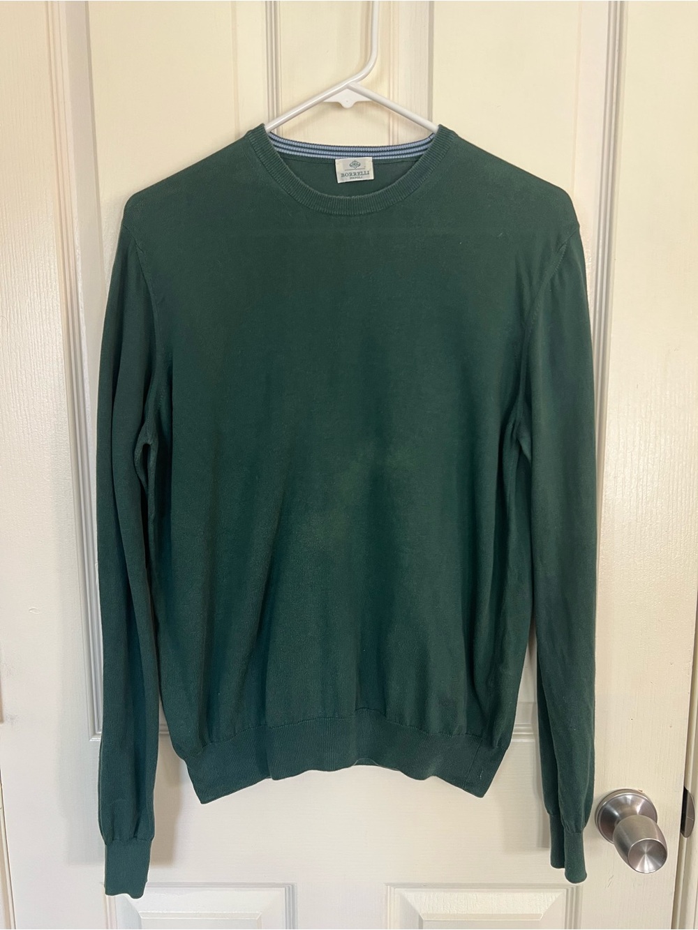 Luigi Borrelli Napoli Men’s Green Cotton Crewneck Sweater Made in Italy